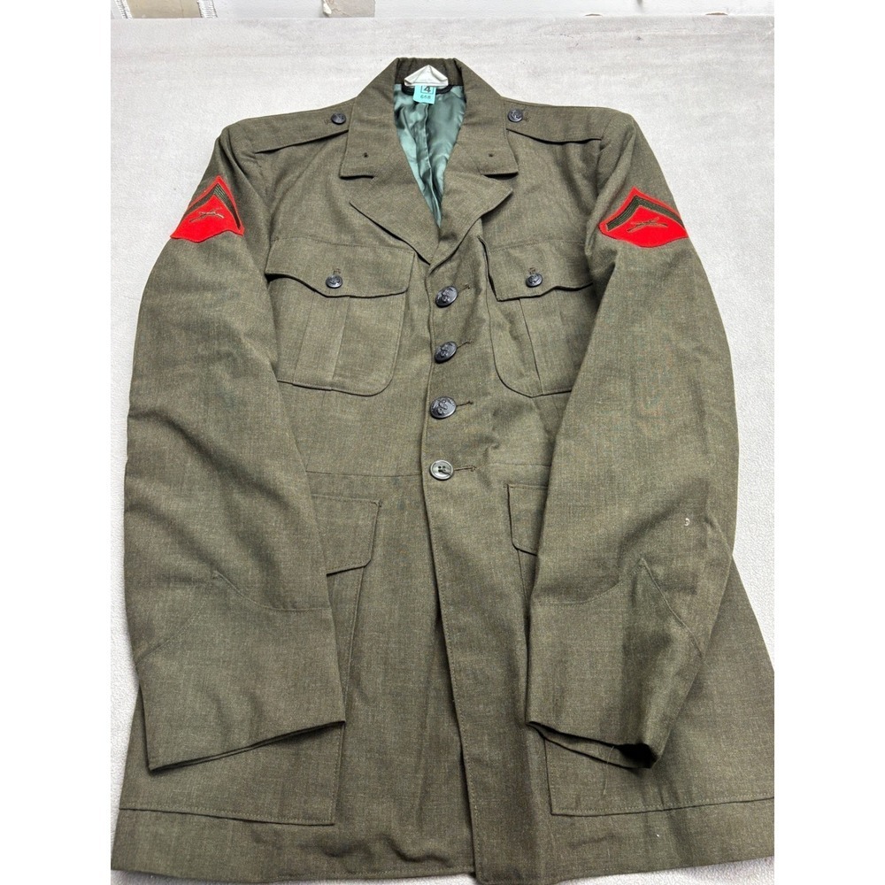 Vintage USMC Service Alpha Uniform Set Green Wool Jacket 44L Trousers 38S 1986 - Picture 2 of 13